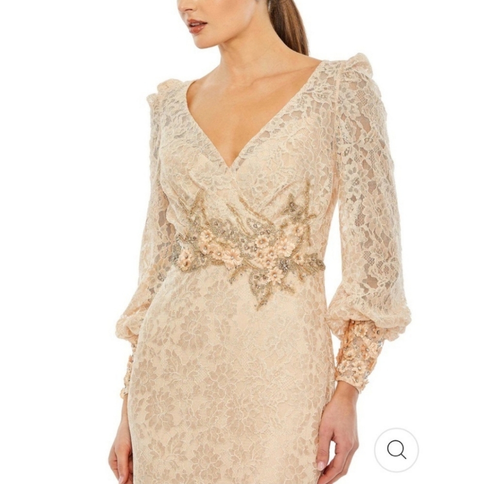 Mac Duggal Lace Long Sleeve VNeck Embellished Gown Blush size 4 - Picture 4 of 10